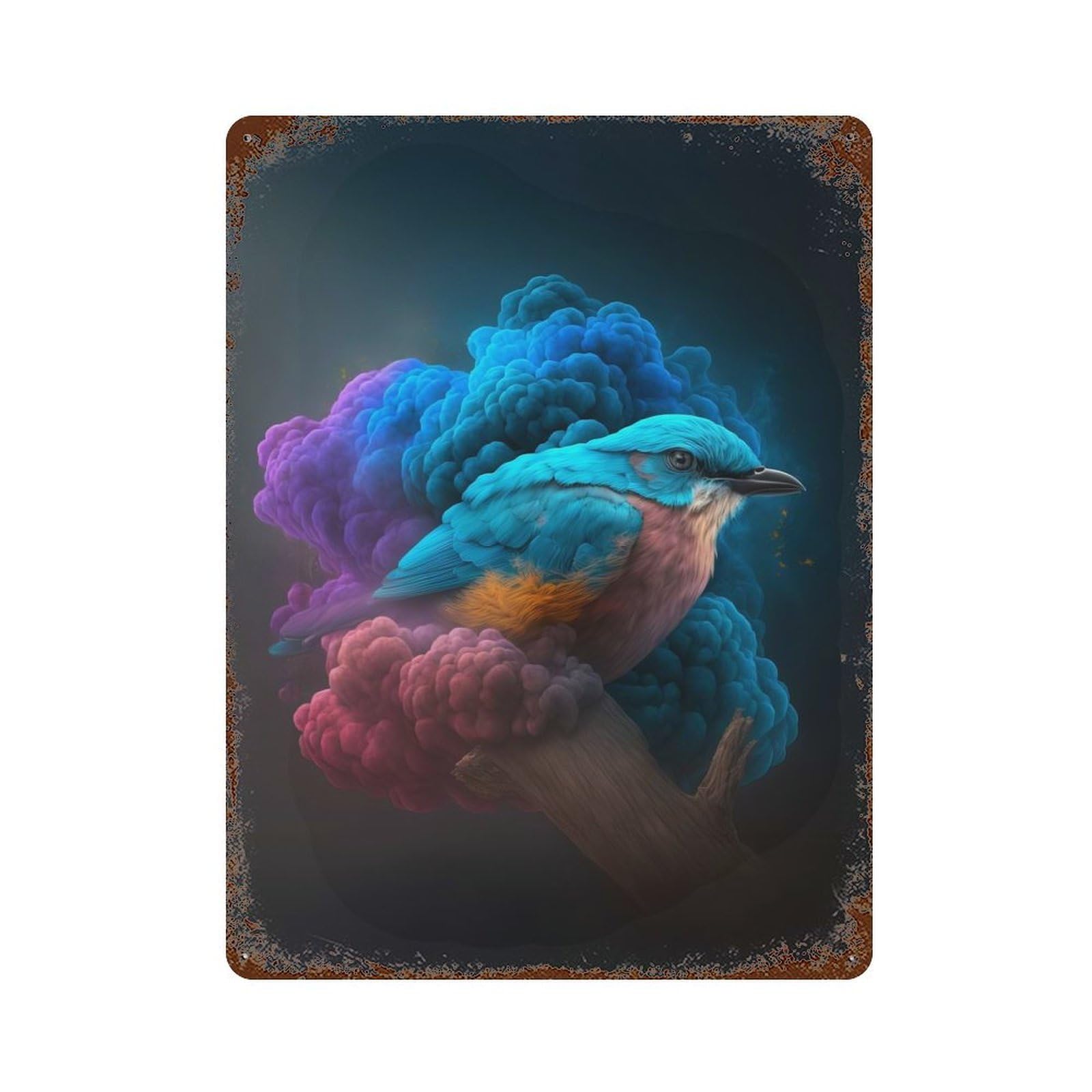 Retro Metal Sign Blue Bird in Smoke 15.7"x11.8", Retro Wall Decor for Living Room, Hallway And Home Decor
