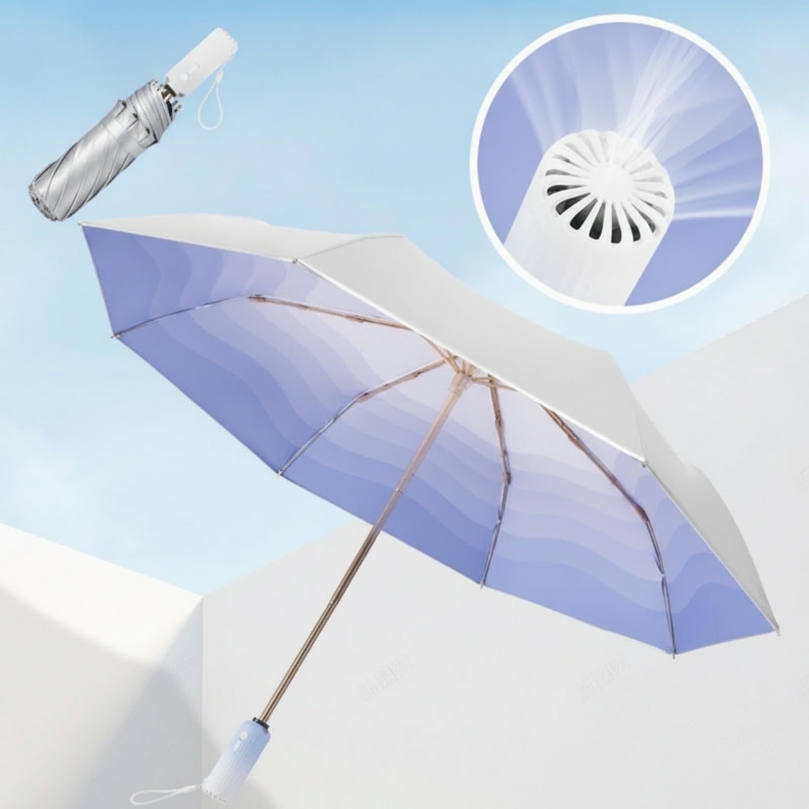 Ombrello con Ventilatore Nel Manico Ricaricabile Ombrello con Ventilatore Anti per Viaggiatori, color to 5