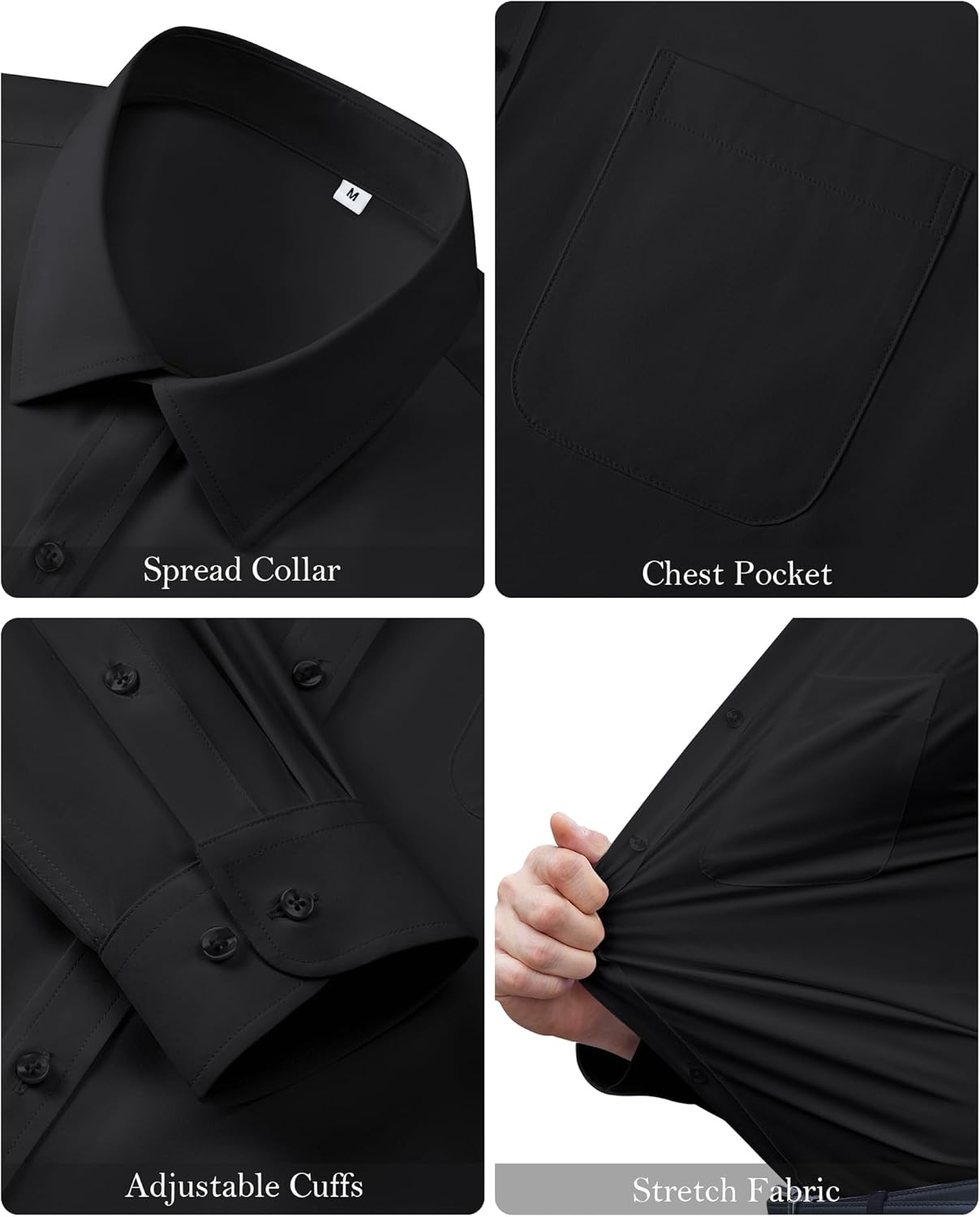 Mens Dress Shirts Long Sleeve Stretch Wrinkle Free Casual Shirt Formal Wedding Button Down Shirts - Image 6