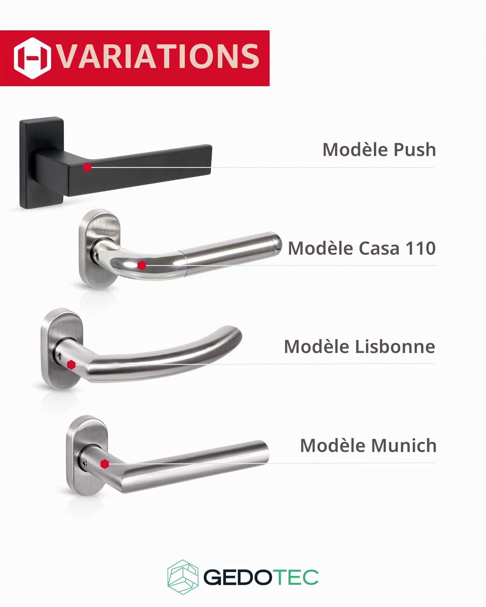 Gedotec Poignee de Porte | Lisbonne | CUBA | 1 Paire | Portail de jardin Ferrure de porte en Acier Inoxydable en Forme de L sur rosace ovale | Garniture de Poignée PZ - Cylindre Profilé