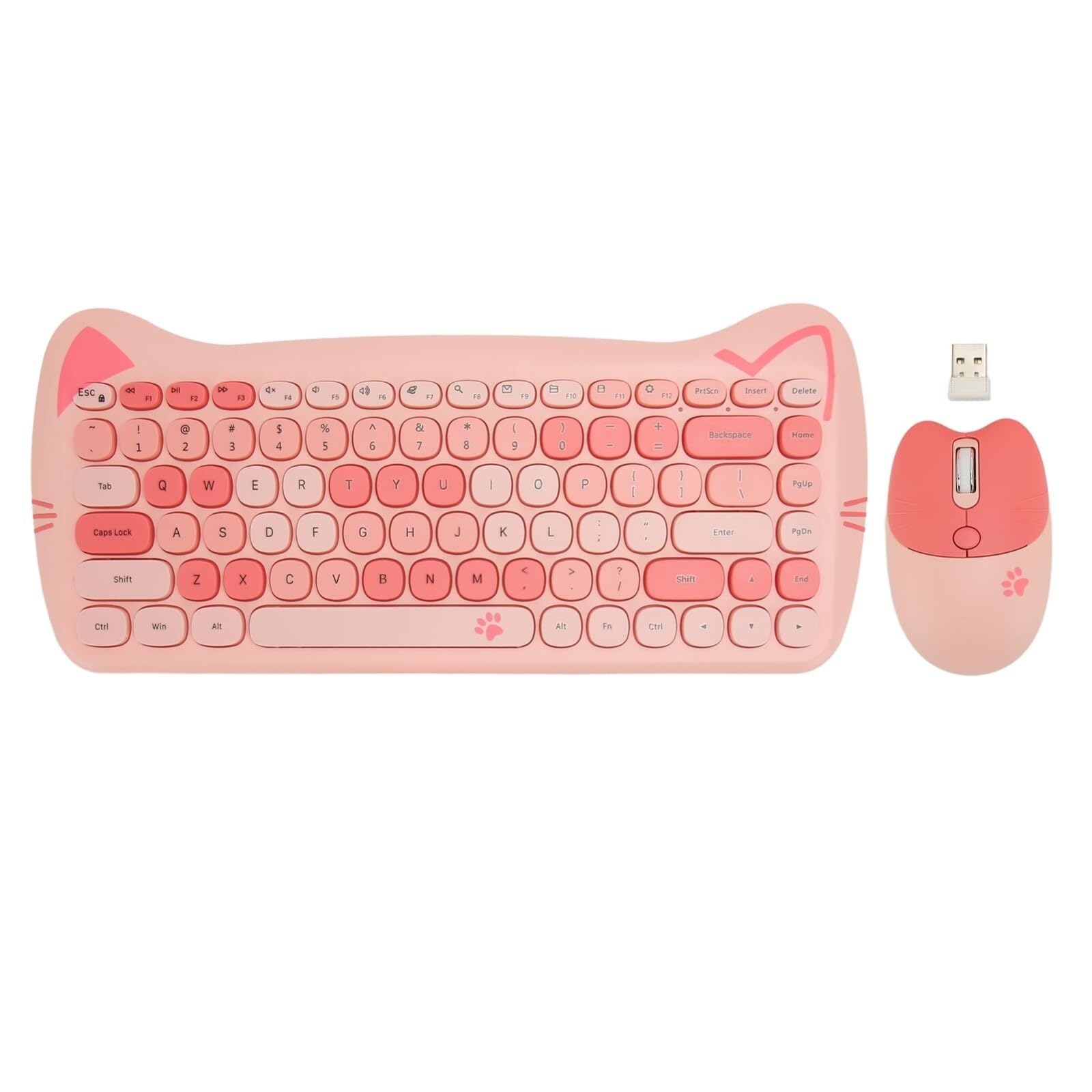 Teclado Ratón Teclado Y Ratón Inalámbricos, Combinados For Gatos, De Ordenador For Portátil Combo(Pink)