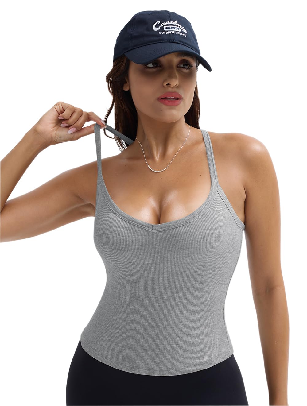 YAMILI Workout Tops for Women Casual Racerback Basic Tank 2025 Summer Camisole V Neck Slim Fit Ribbed Sleeveless Top