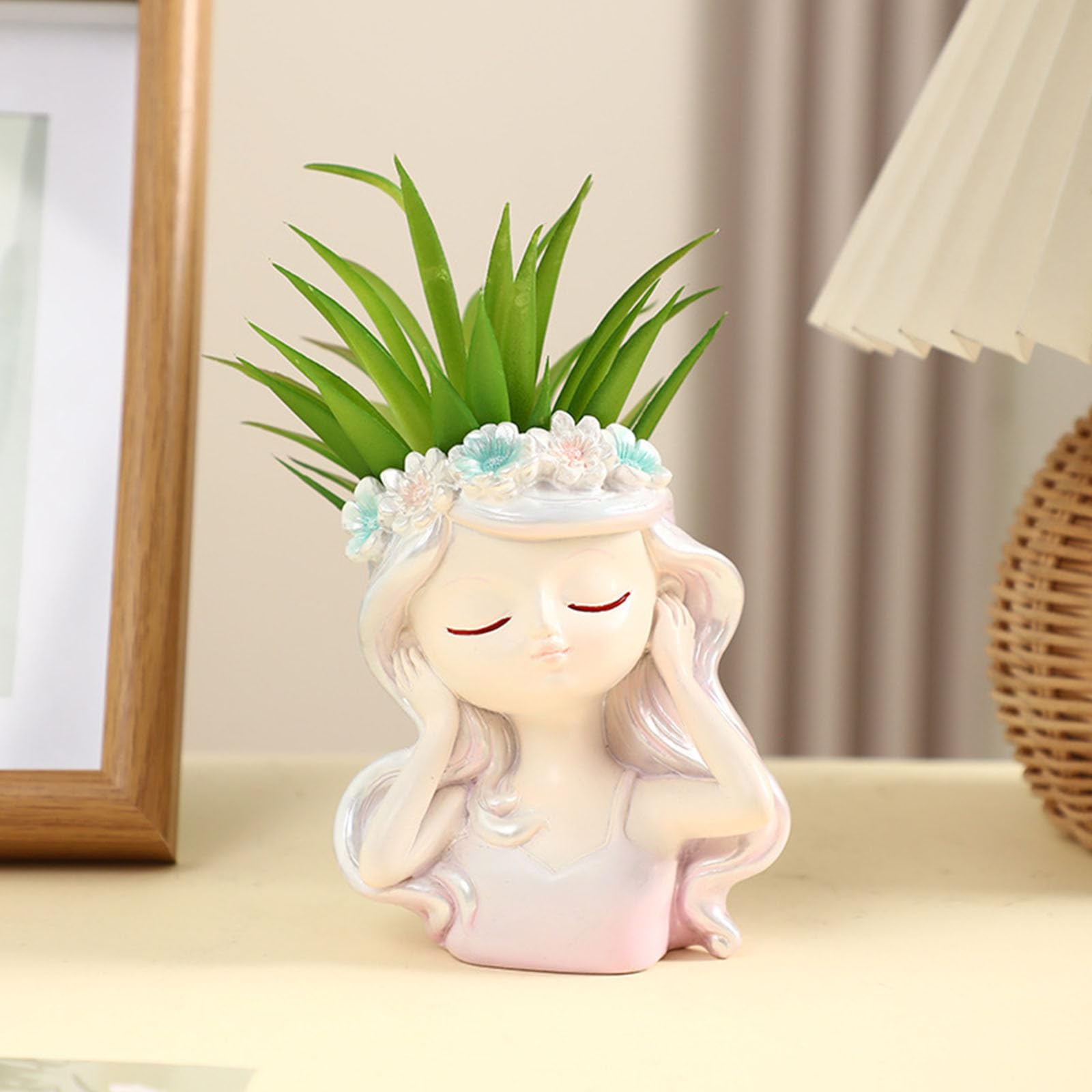 Cute Plant Pot, 9 cm Garland Girl Figurine For Home & Office, Resin Funny Planter, Succulent Flower Pots Statue Decor, Unique Cactus Plant Lover Gift (Pink)
