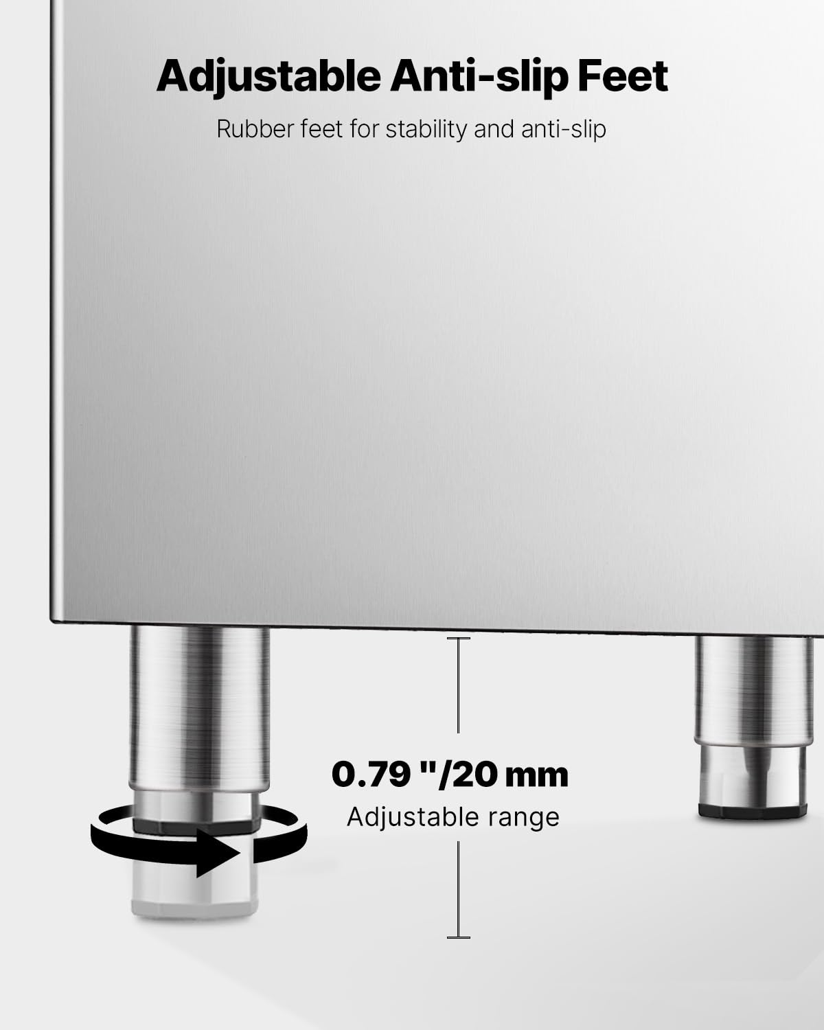 VEVOR Contenitore per Ghiaccio Capacità max. di Ghiaccio max. 113 kg per Bevande Fredde, Contenitore di Ghiaccio Corpo in Acciaio Inox Piedini in Gomma Regolabili Antiscivolo per Ristorante Hotel Bar