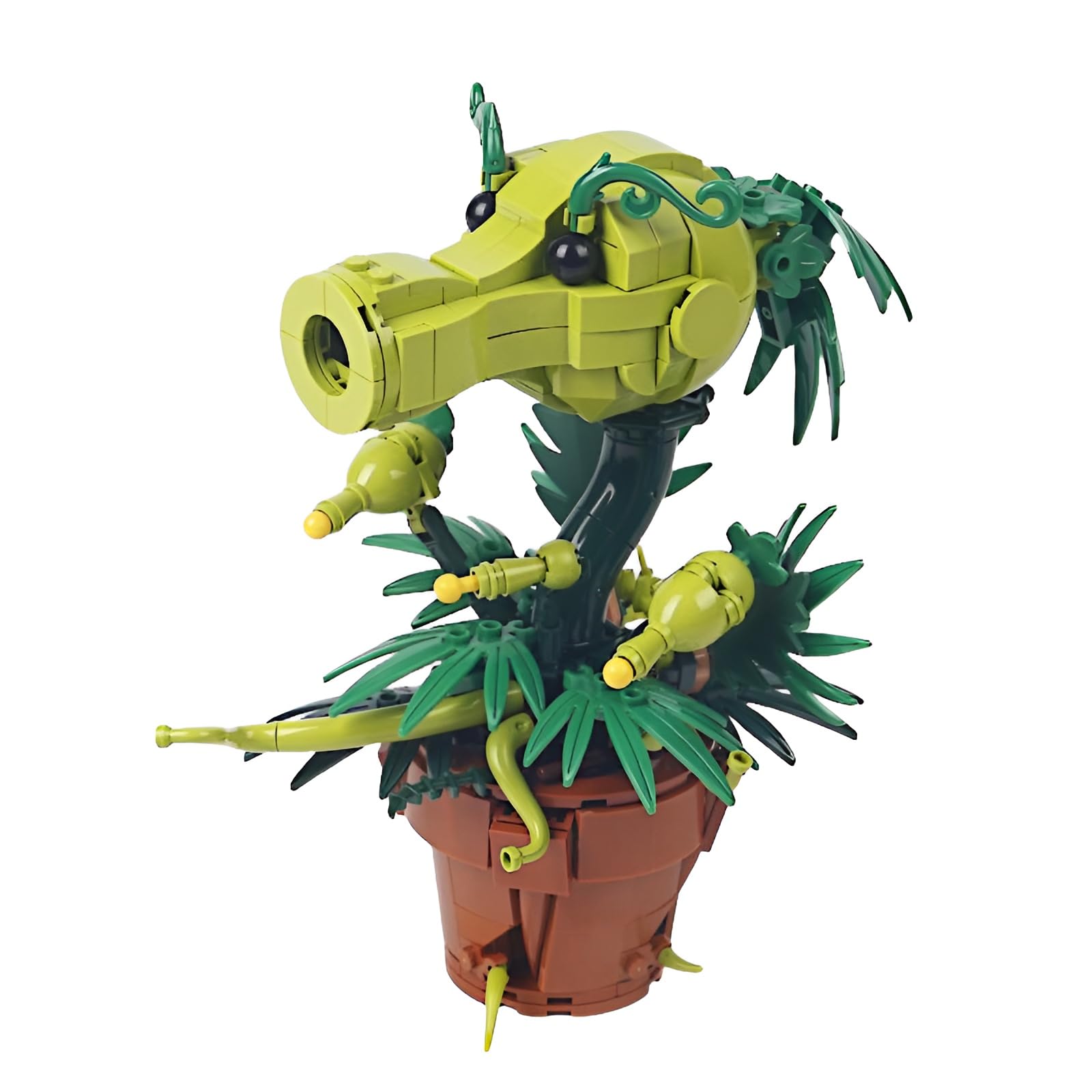 Peashooter Building Set, Horror Plant Potted Bonsai Building Bricks Kit, Plant Zombie Game-Inspired Model Toy