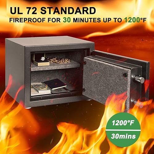 Miniatura 2 de Caja de seguridad ignífuga e impermeable de 1200 F y 30 minutos, caja fuerte digital a prueba de fuego con mango desmontable de 3 radios, caja