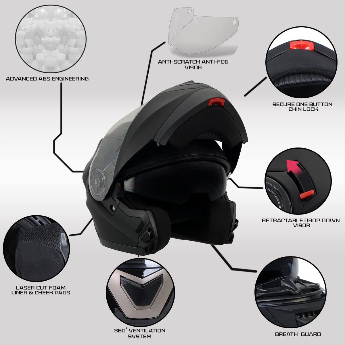 Milwaukee Performance Helmets MPH9803DOT Ionized Matte Black Advanced Modular Motorcycle Helmet w/Drop Down Visor - XX-Large