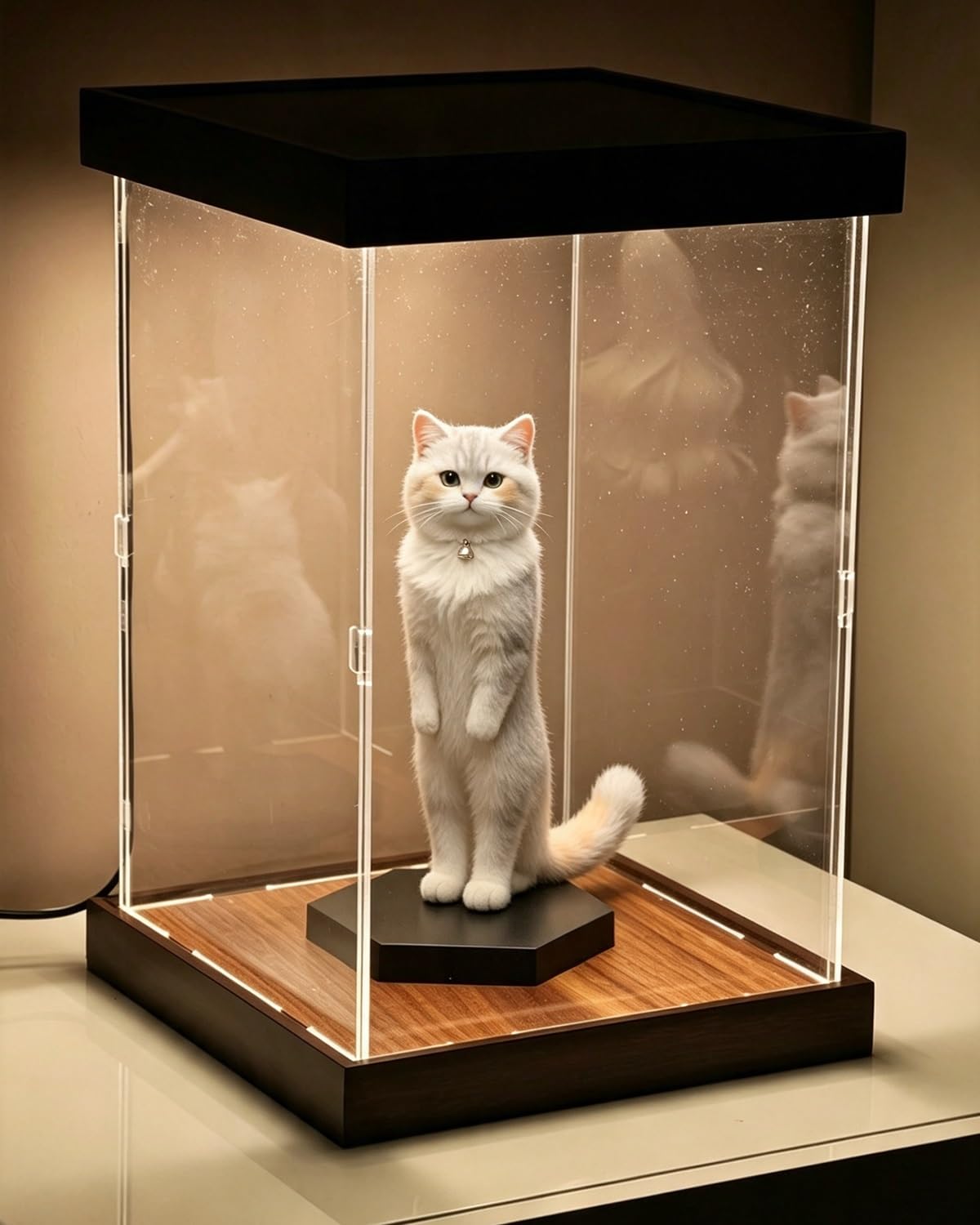 Vitrina Exhibidor Caja de Almacenamiento de Acrílico Iluminada con Base de Madera