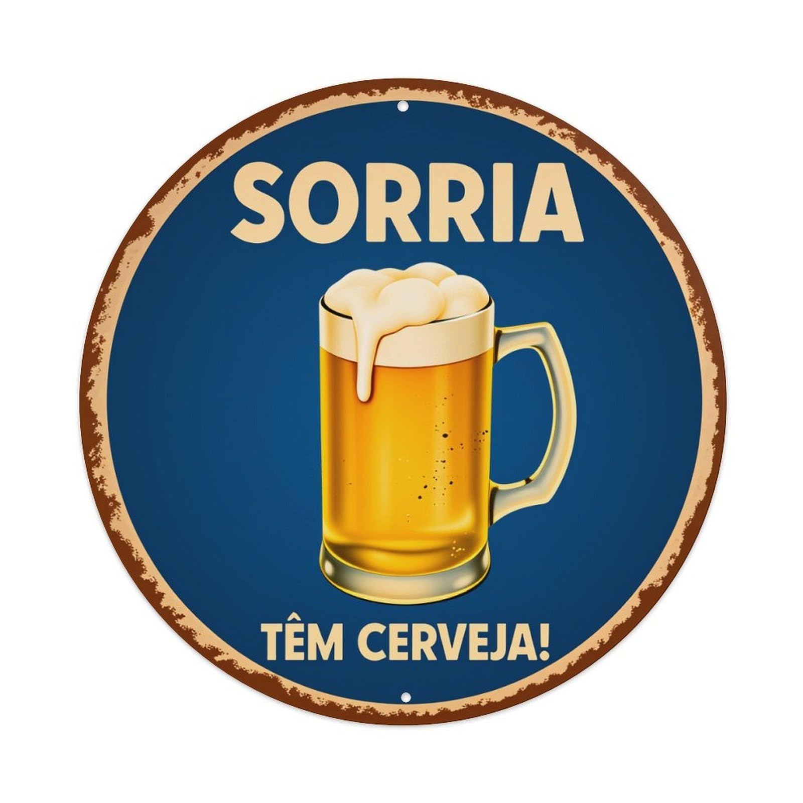 Smiling Beer Mug Sign Pattern Vintage Round Tin Sign Retro Metal Wall Decor Metal Poster, Home Bar Garage Farmhouse Cafe Wall Art Decoration 8x8Inches