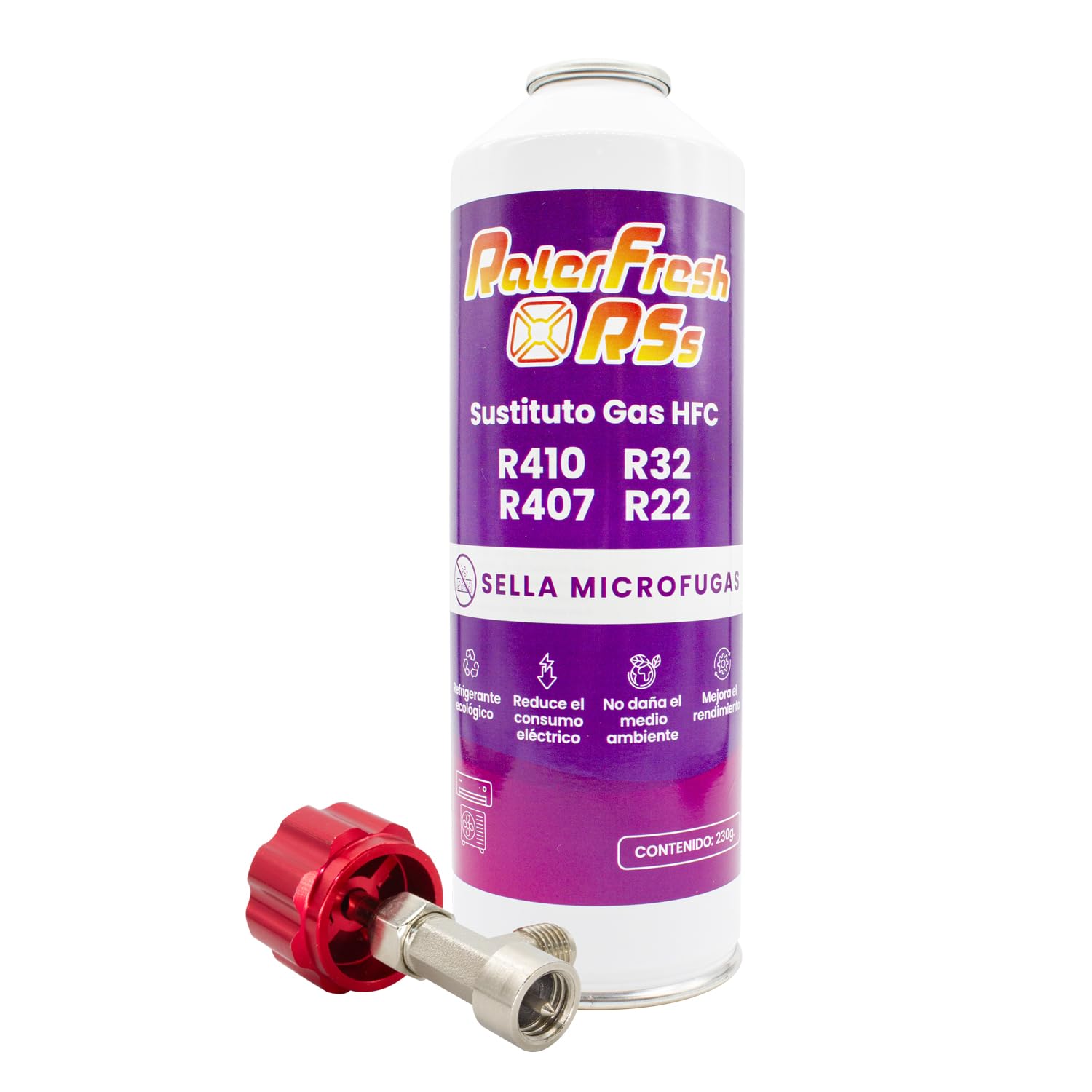 Gas Refrigerante Ralerfresh RS Sustituto de Gas R410, R32, R407 y R22 Recarga de Gas Refrigerante Organico para Aire Acondicionado Split Ecologico Eficiente Recarga Rapida (Botella RSs + Llave)