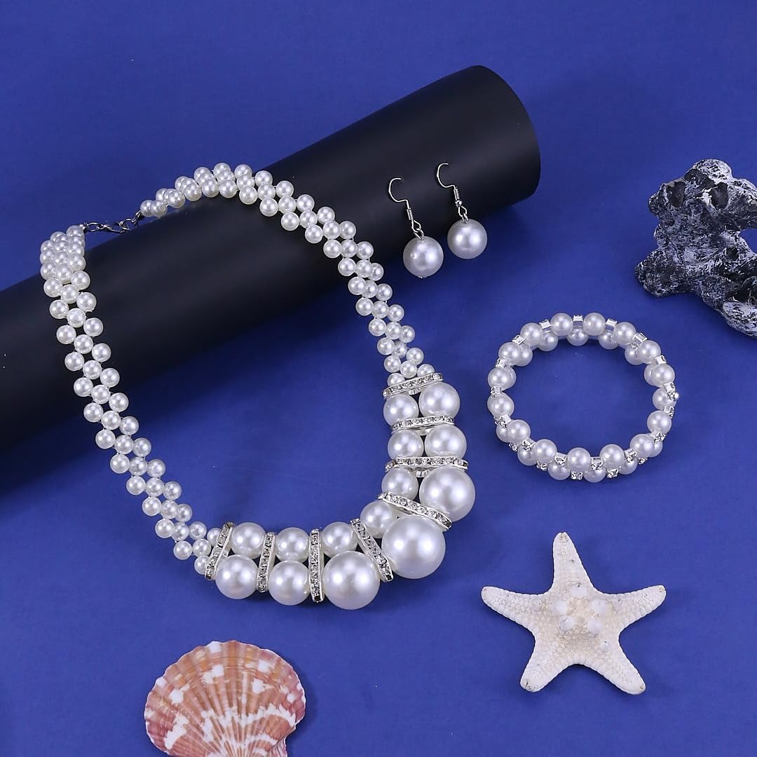CSIYANJRY99 Pearl Set Jewelry for Women Faux Pearl Necklace Bracelet Earring Set Prom Accessorie Bridesmaid Costume White Pearl Rhinestone Necklace - Image 8