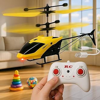RC Helicopter With Hand Gravity Sensor, Flying Remote Control Helicopter Toy, Charging Helicopter With 3D Light & Safety Sensor For Kids Age 4+ Years I Pack Of 1 Heli (Style 1), Yellow