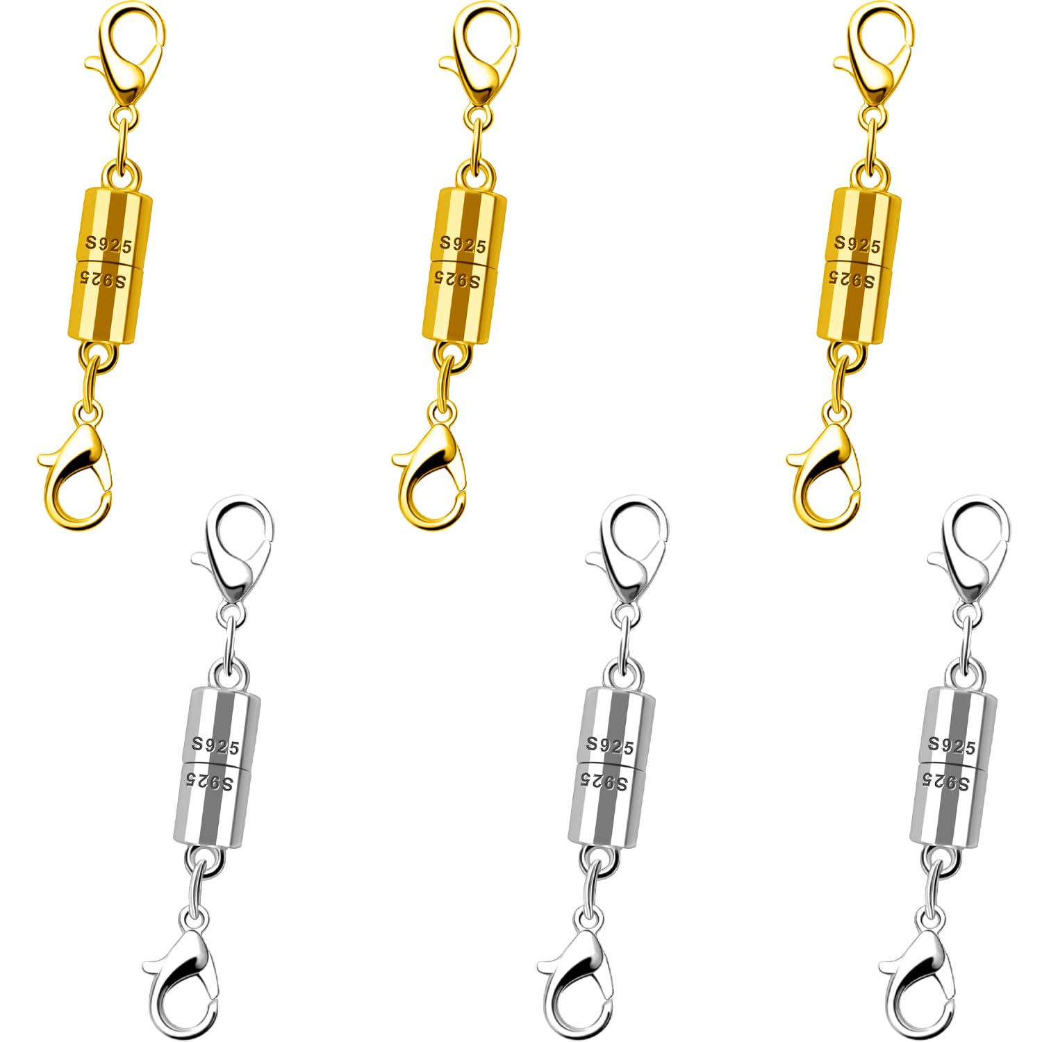 925 Silver Magnetic Necklace Clasps and Closures, Magnetic Jewelry Clasps,Strong Magnet Closures for Necklaces and Bracelets (3gold+3silver)