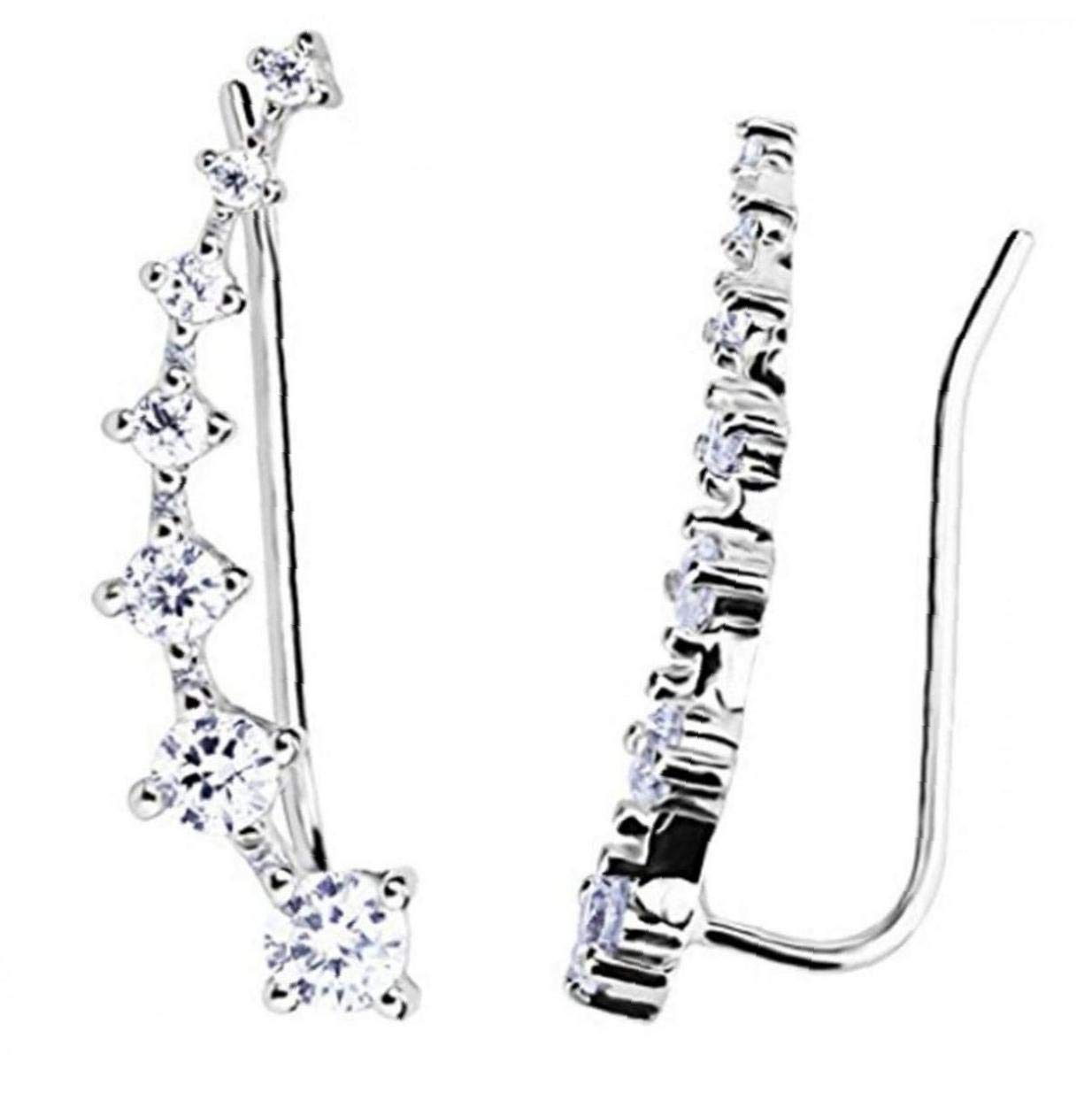 Hotaden Silver 7 Crystals Ear Cuffs Hoop Climber Sterling Earrings Hypoallergenic Earring