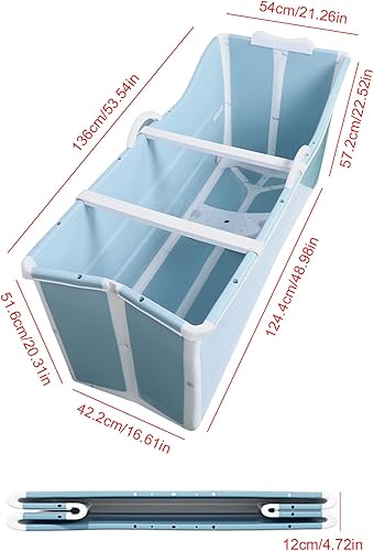 Miniatura 5 de Bañera portátil para adulto, bañera plegable de 54 pulgadas, bañera independiente para el hogar, baño caliente, baño de hielo (sin tapa)