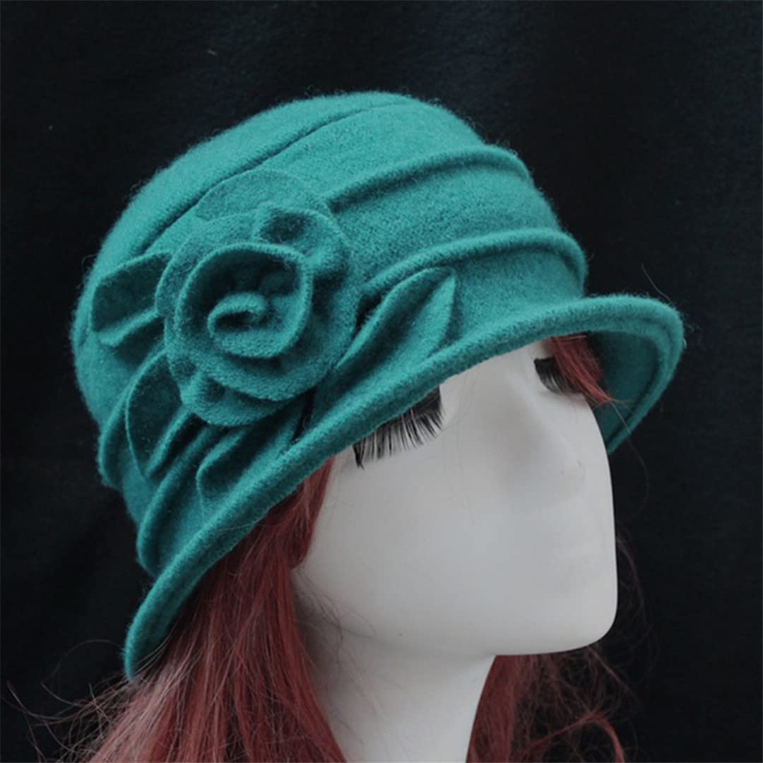 Lmtossey Chapeau Flapper en Laine pour Femmes Lady Bucket Winter Flower Cap