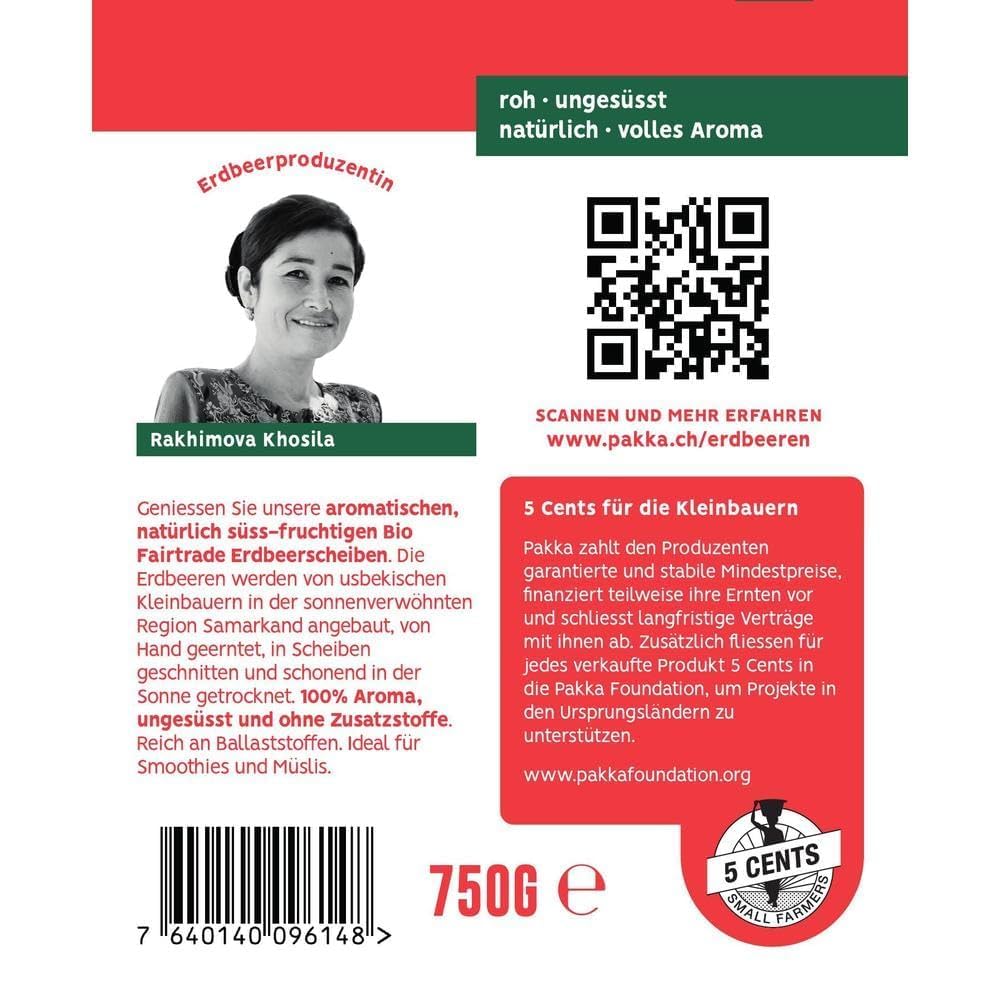 PAKKA – Fraises bio issues du commerce équitable, séchées au soleil, non huilées, sans soufre ni sucre ajouté, anciennes variétés, petits producteurs de Samarcande en Ouzbékistan (750 g)