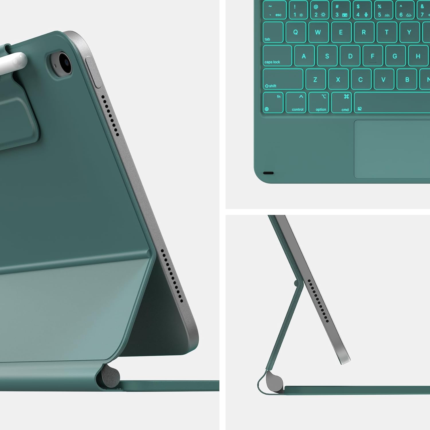 typecase Edge Keyboard Case for iPad 11th Gen A16 (2025) & 10th Gen 10.9" (2022) – Multi-Touch Trackpad, 11-Color Backlit Magic-Style Keyboard – Floating Magnetic Stand, Pencil Holder – Midnight Green - Image 7