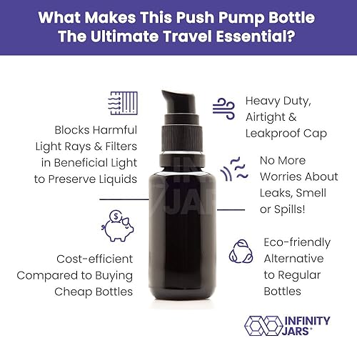 Miniatura 5 de Infinity Jars 1 fl oz (1.0 fl oz) Botella de bomba de presión de vidrio ultravioleta negro, paquete de 10