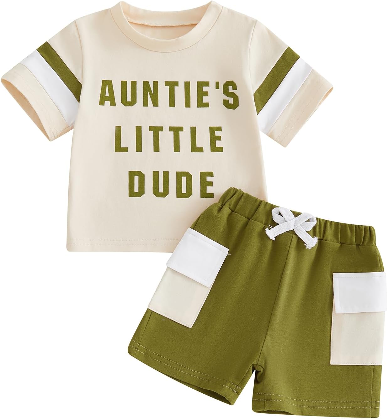 Aunties Little Dude Baby Outfit Toddler Boy 2Pcs Summer Clothes Infant Short Sleeve Shirts and Color Block Shorts Set