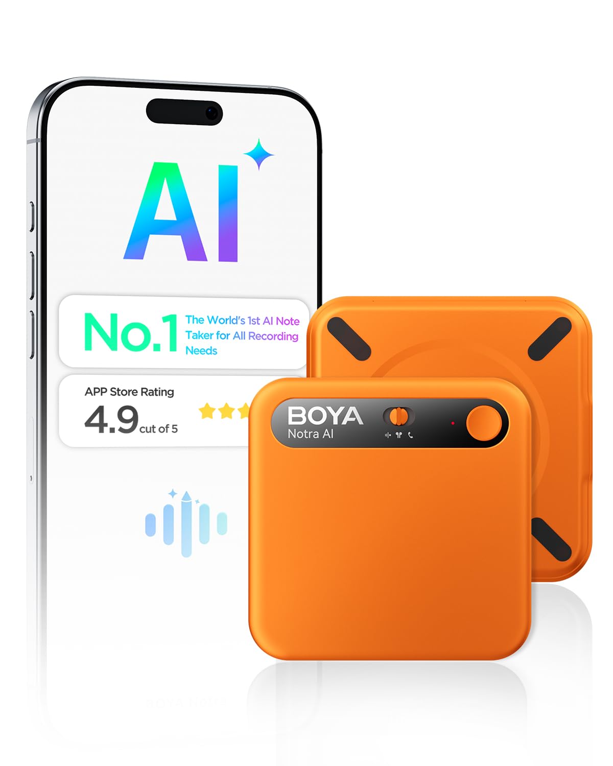 BOYA Notra AI Voice Recorder, Ambient/Phone Call/Bluetooth Capture, AI Transcription&Smart Summary, Support 140+ Languages, 64GB Storage, Magnetic Note Taker per riunioni, Lectures, Interviste
