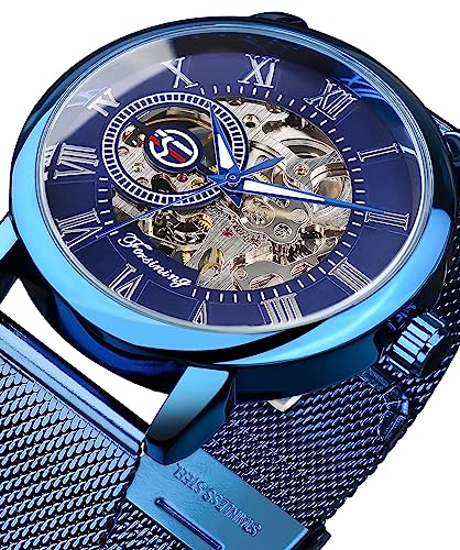 Image of FORSINING Men's Skeleton Watch Steampunk Watch Black Mechanical Watch for Men Minimalist Retro Design Mechanical Skeleton Wrist Watch Transparent