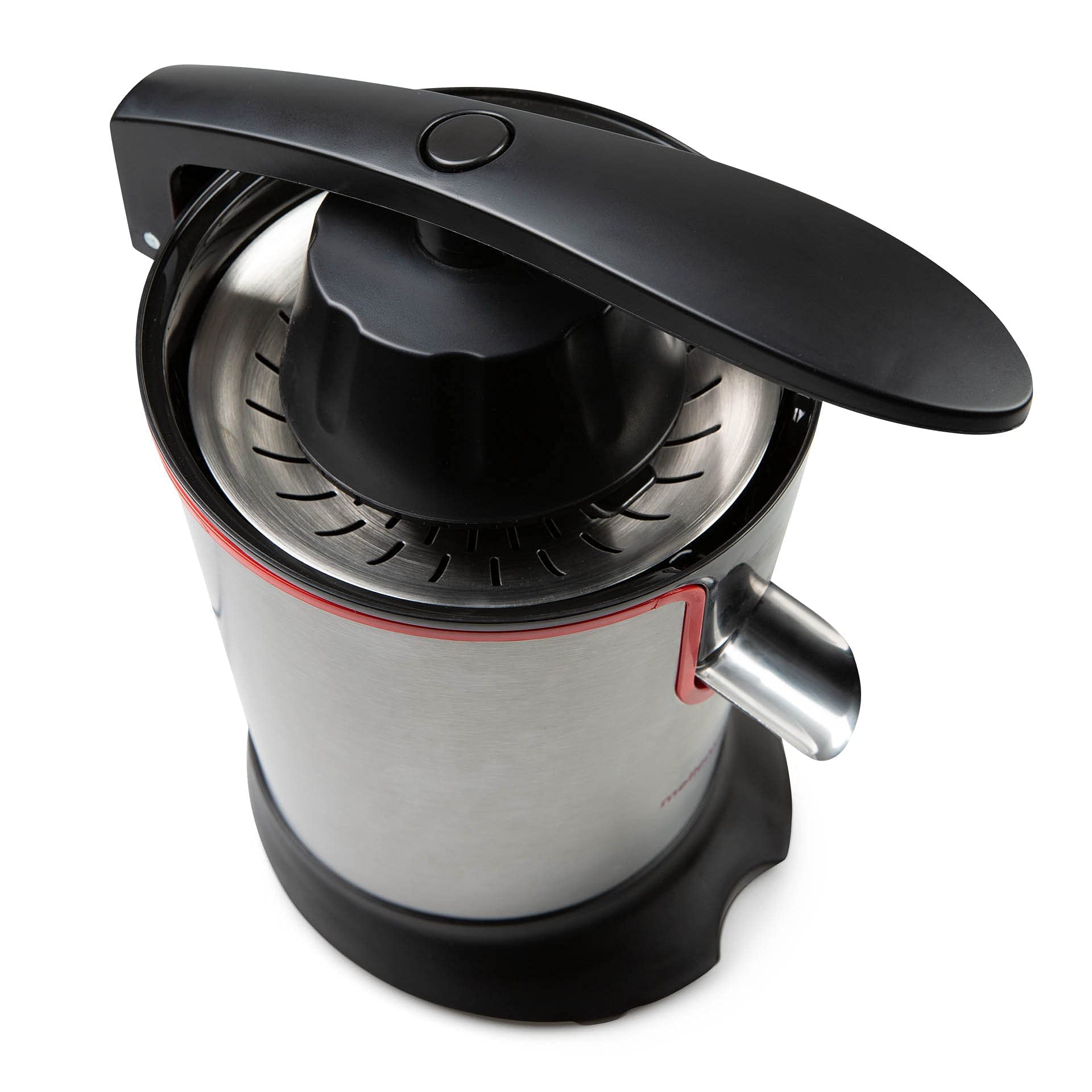 Mellerware - Spremiagrumi elettrico Professionale | 300 W | Mixer con accessori | 4 Lame | Estrattore con Velocità Regolabile e Turbo | Sistema Anti-Schizzo | Acciaio Inox | Finiture Rosse
