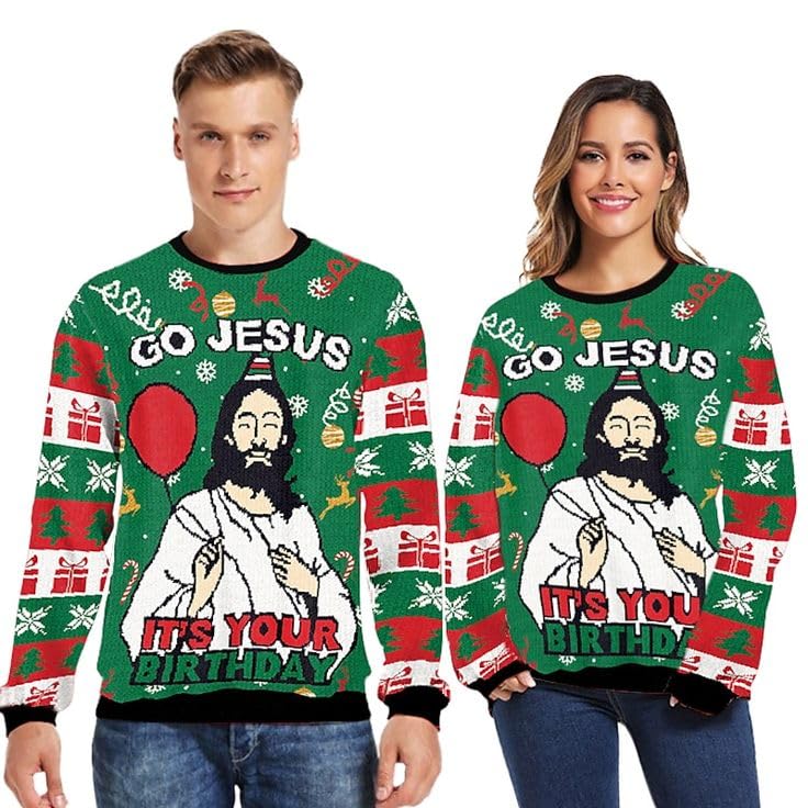 Unisex Ugly Christmas Sweatshirts 3D Printed Funny Graphic Long Sleeve T-Shirt Crewneck Sweatshirts Jesus Greenl 2 Unisex Ugly Christmas Sweatshirts 3D Printed Funny Graphic Long Sleeve T-Shirt Crewneck Sweatshirts Jesus Greenl - Image 3