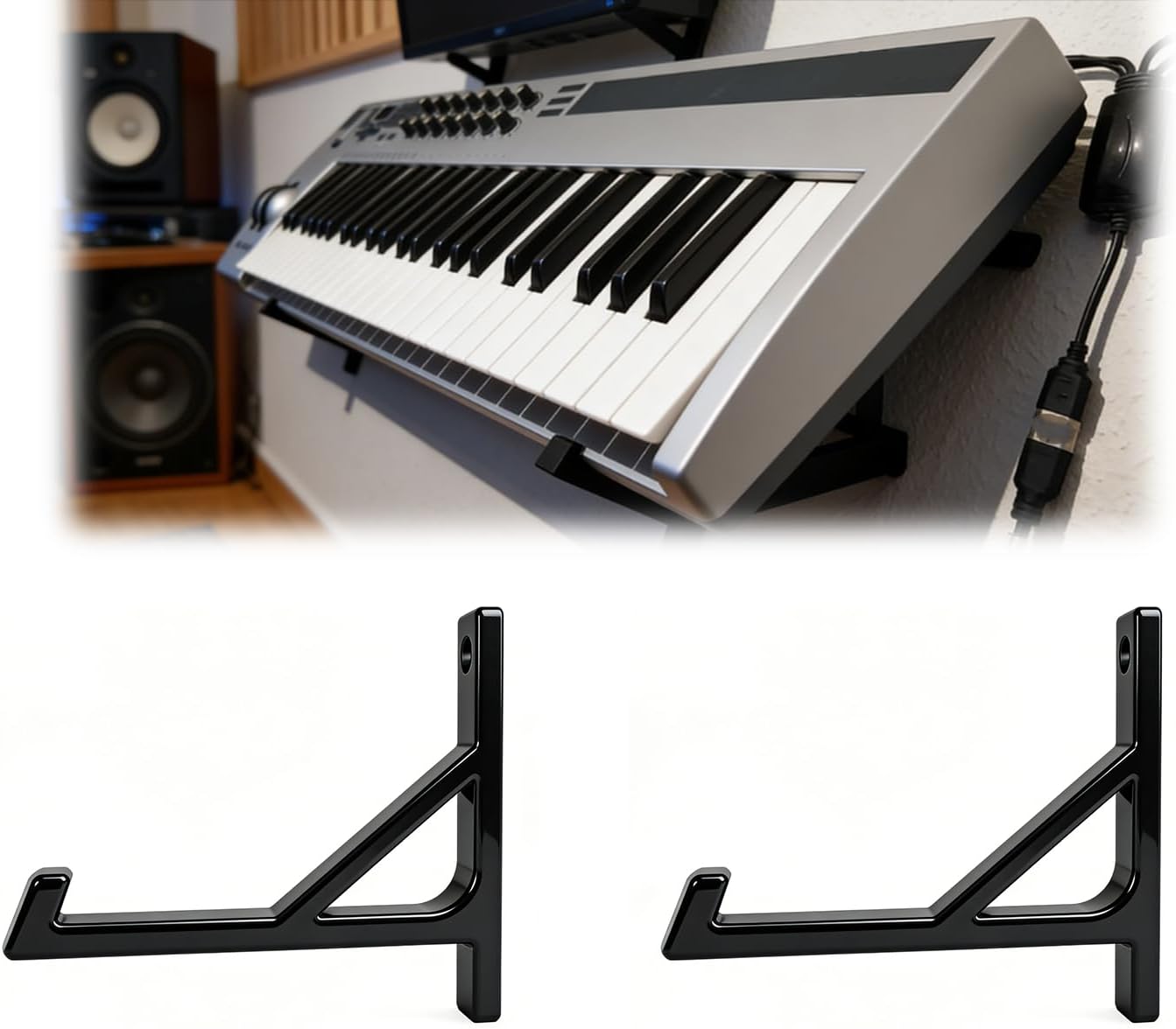 Wall Mounted Holder Compatible with MIDI Keyboard Controller, Space Saving Stand for Synthesizer and Music Production Gear(2Pcs)