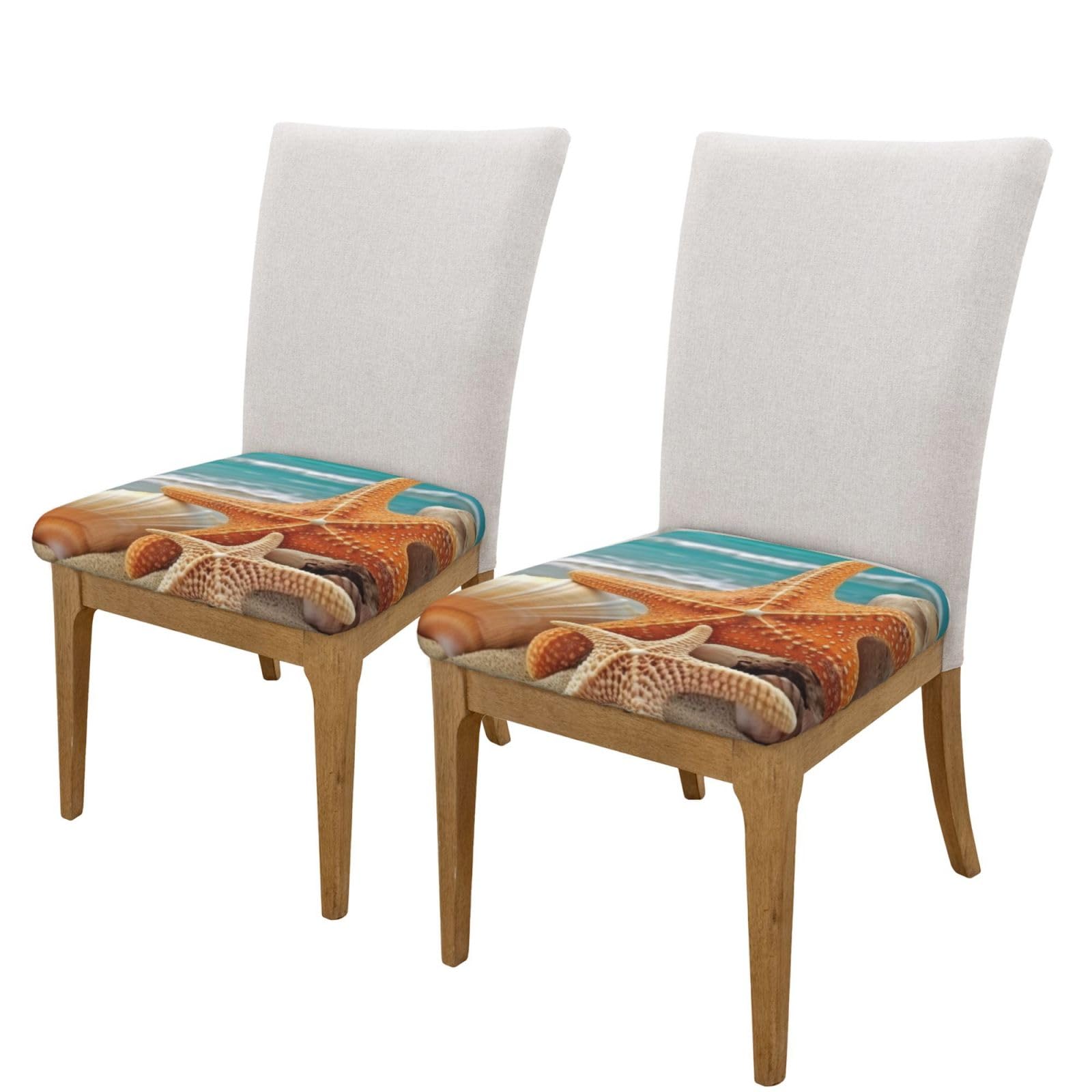 FHEDVBN Starfish Seashell Beach Bar Stool Cover Two Pieces Washable Square Seat Cushion Covers Stretch Non Slip Barstool Slipcovers Soft Velvet Chair Covers for Kitchen, Dining Room Decor