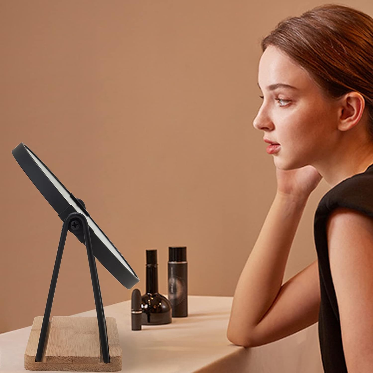 SGUTEN Table Desk Mirror for Makeup, Small Portable Travel Makeup Mirror with Stand, Table Top Vanity Mirror for Desk, Double Sided 1X/5X Magnifying Mirror with Metal Bracket & Natural Bamboo Base : Beauty & Personal Care