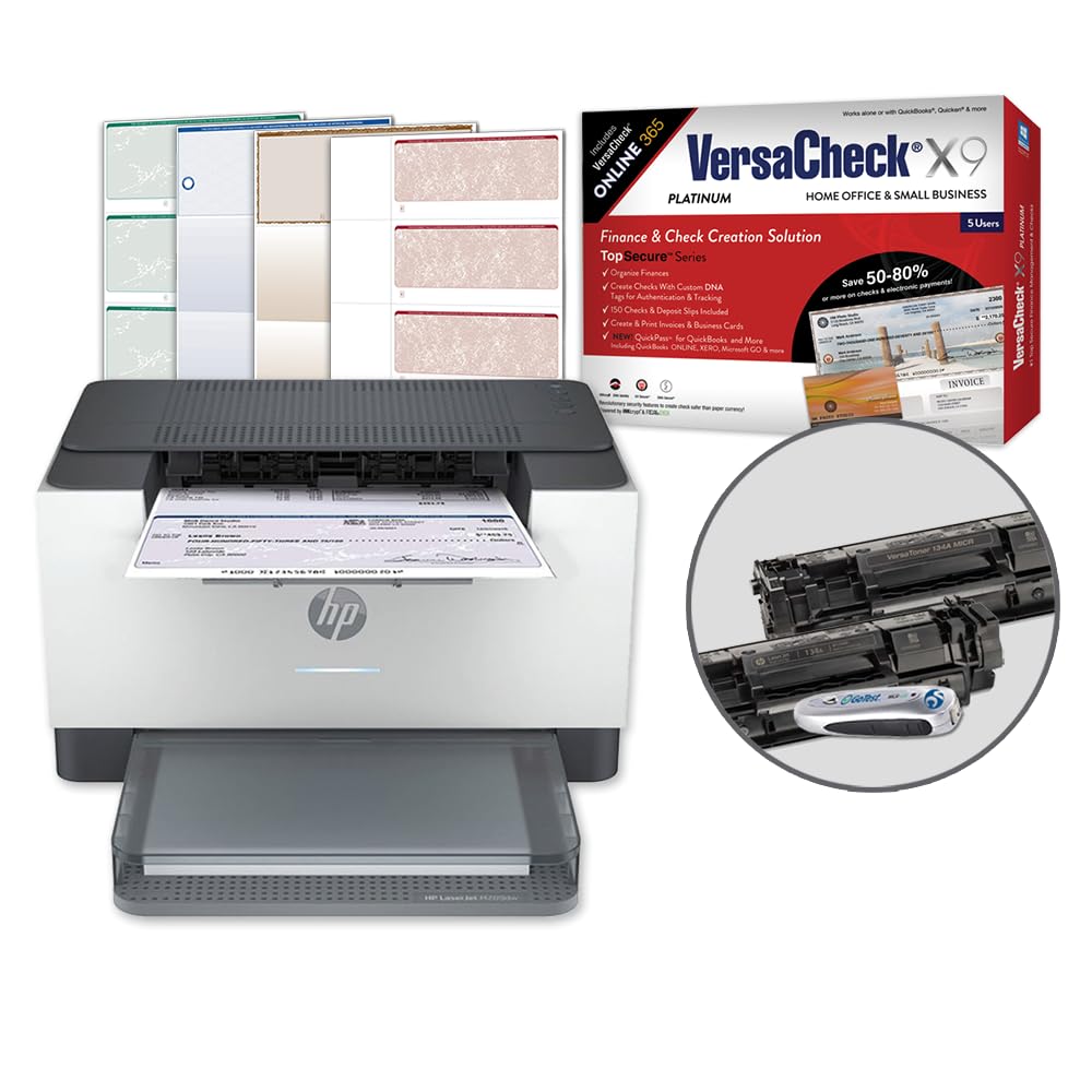 VersaCheck HP Laserjet M209 MXE MICR Check Printer X9 Platinum 5-User Check Printing Software Bundle