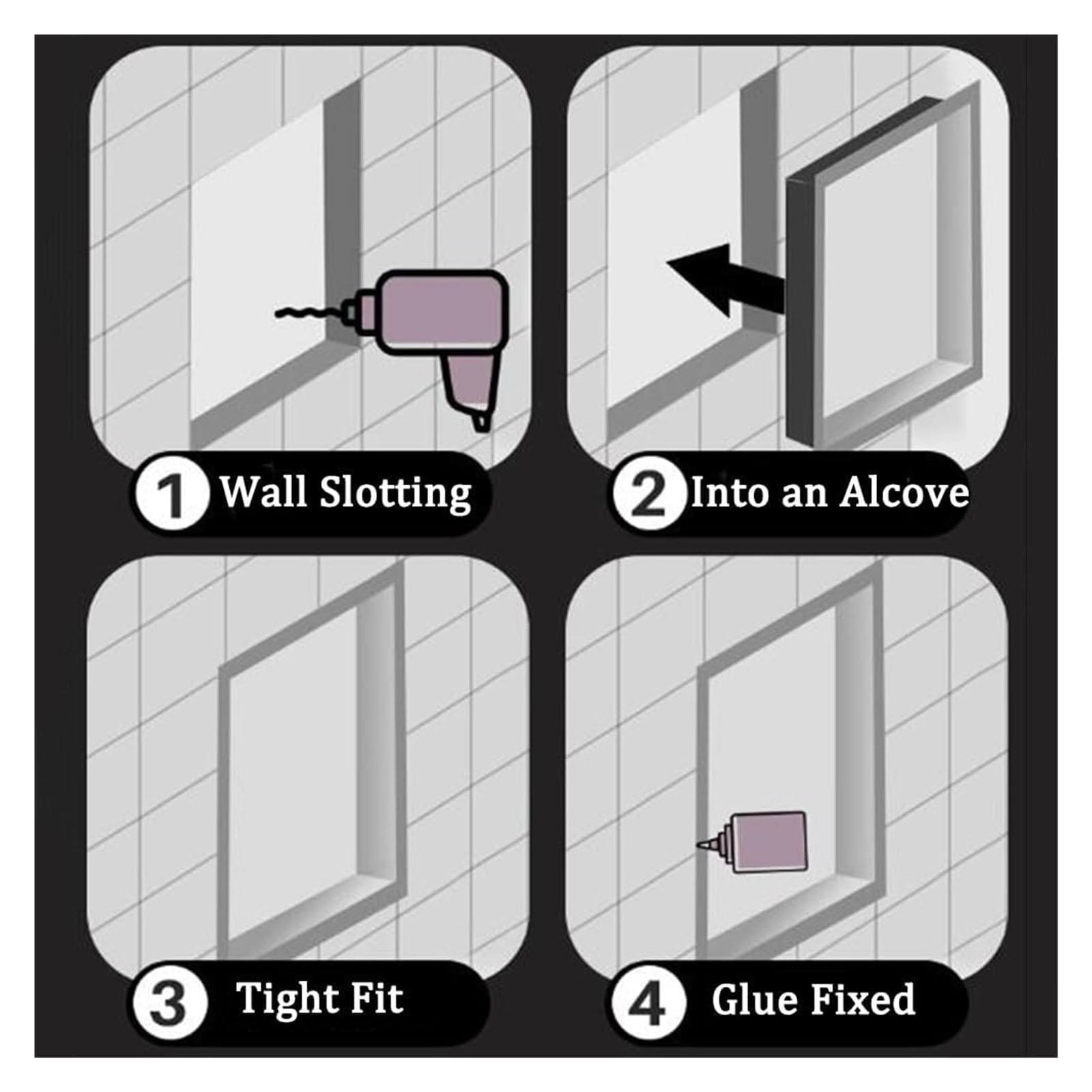 Doccia in acciaio inox – Porta carta igienica impermeabile e cestino da incasso per bagno – nize shampoo/articoli da toeletta – nero 86 x 30 x 14 cm