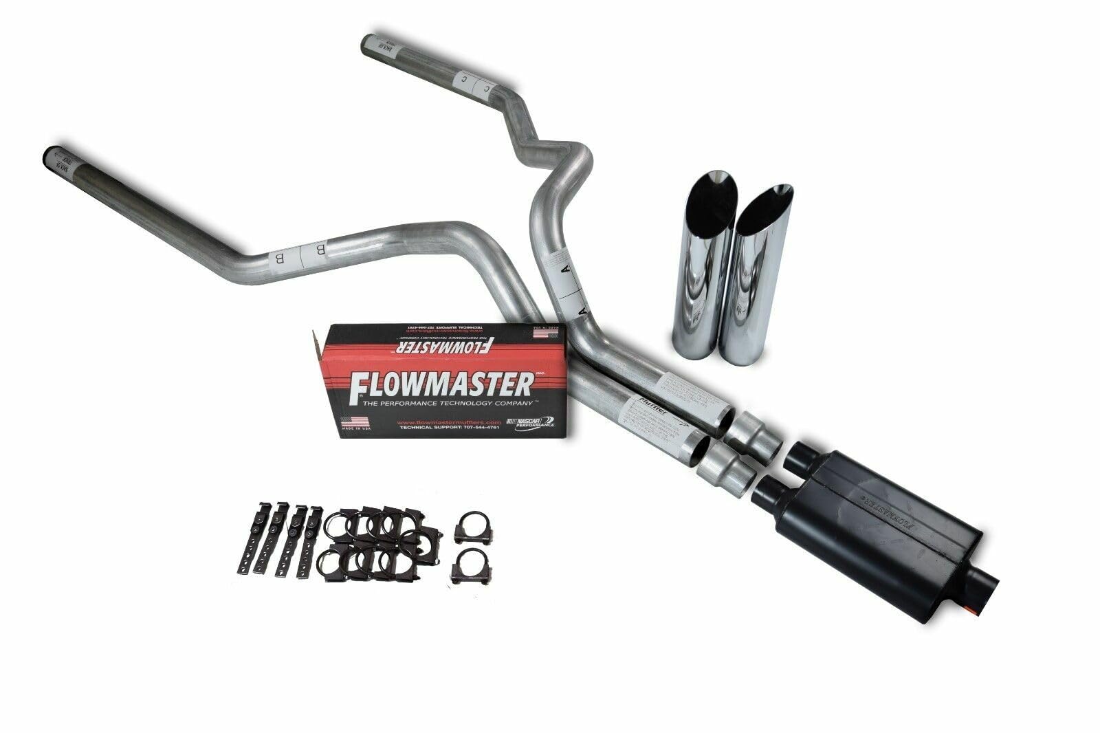 Shopline Dual 3 inch Fits Ram 1500 09'-18' Flowmaster 40 series Slash Chrome Tip
