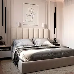 Cabeceiras Estofada Modular Cama Casal Queen Painel 1,60mX60cm Módulos Adesivos (Bege)