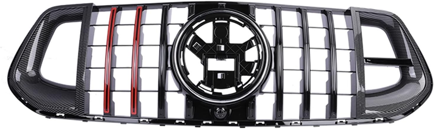 Car front grille Black Red Front Bumper For Brs For GT Grille For Mercedes For Benz GLE Class W167 350 450 Grill Parrilla 2020 2021 2022 Car Accessories Front Grill(Red Carbon Fiber)