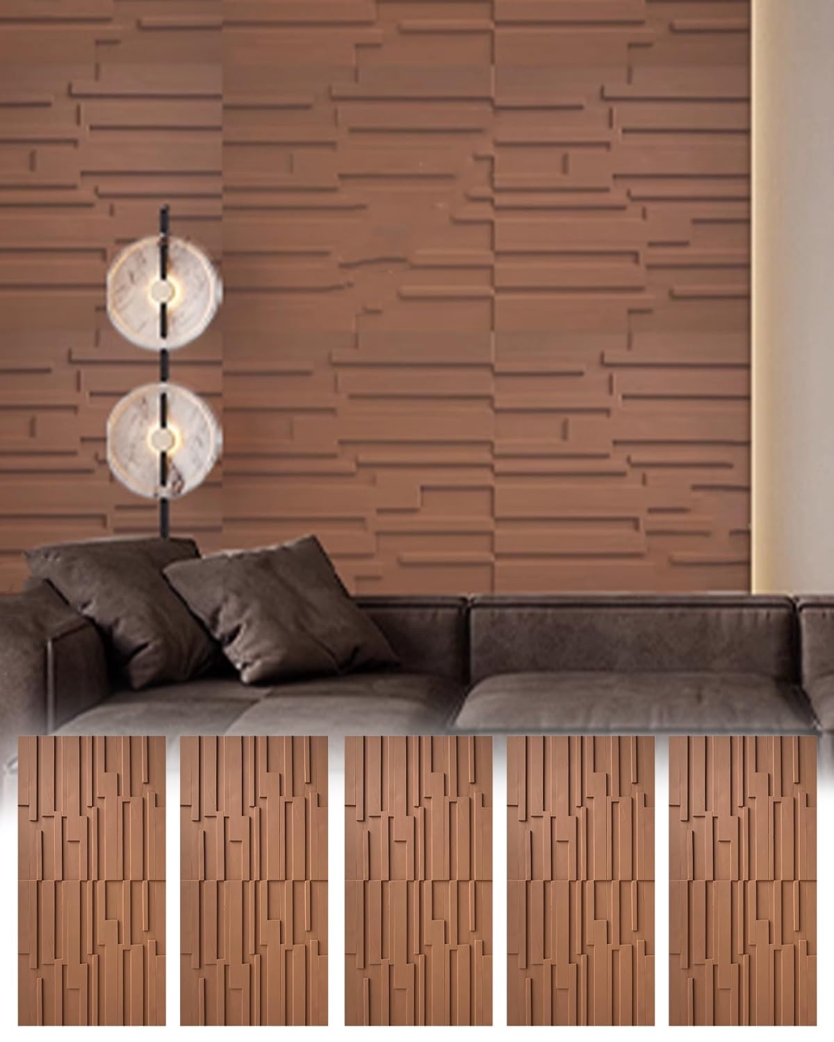 Paneles de pared 3D de listones texturizados de 61x119 cm para revestimiento de baños y exteriores