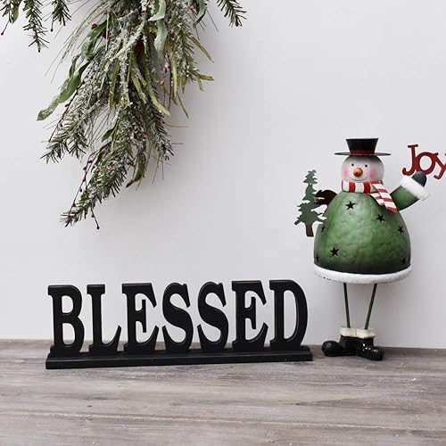 Miniatura 6 de Letrero de madera con texto en inglés Blessed Family para decoración del hogar, letrero de madera con letras recortadas para mesa, chimenea, mantel