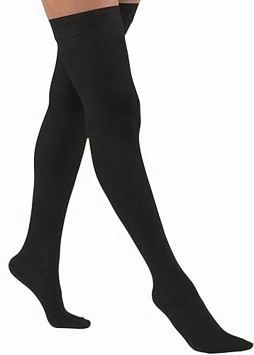 Miniatura 7 de Juzo Medias de compresión Naturally Sheer de 30-40 mmHg, borde de silicona Microdot, altura del muslo, punta cerrada, calcetines de compresión para