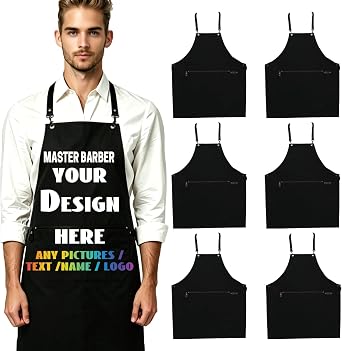 6-Pack Custom Apron for Barbers with Photo Text, Personalized Hair Stylist Apron for Men Women, Pro Salon Gift