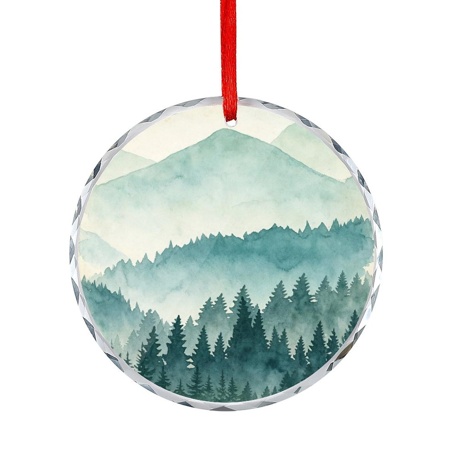Btcowzrv Style Green Mountain Landscape Round Ornament Hanging Pendant Decor