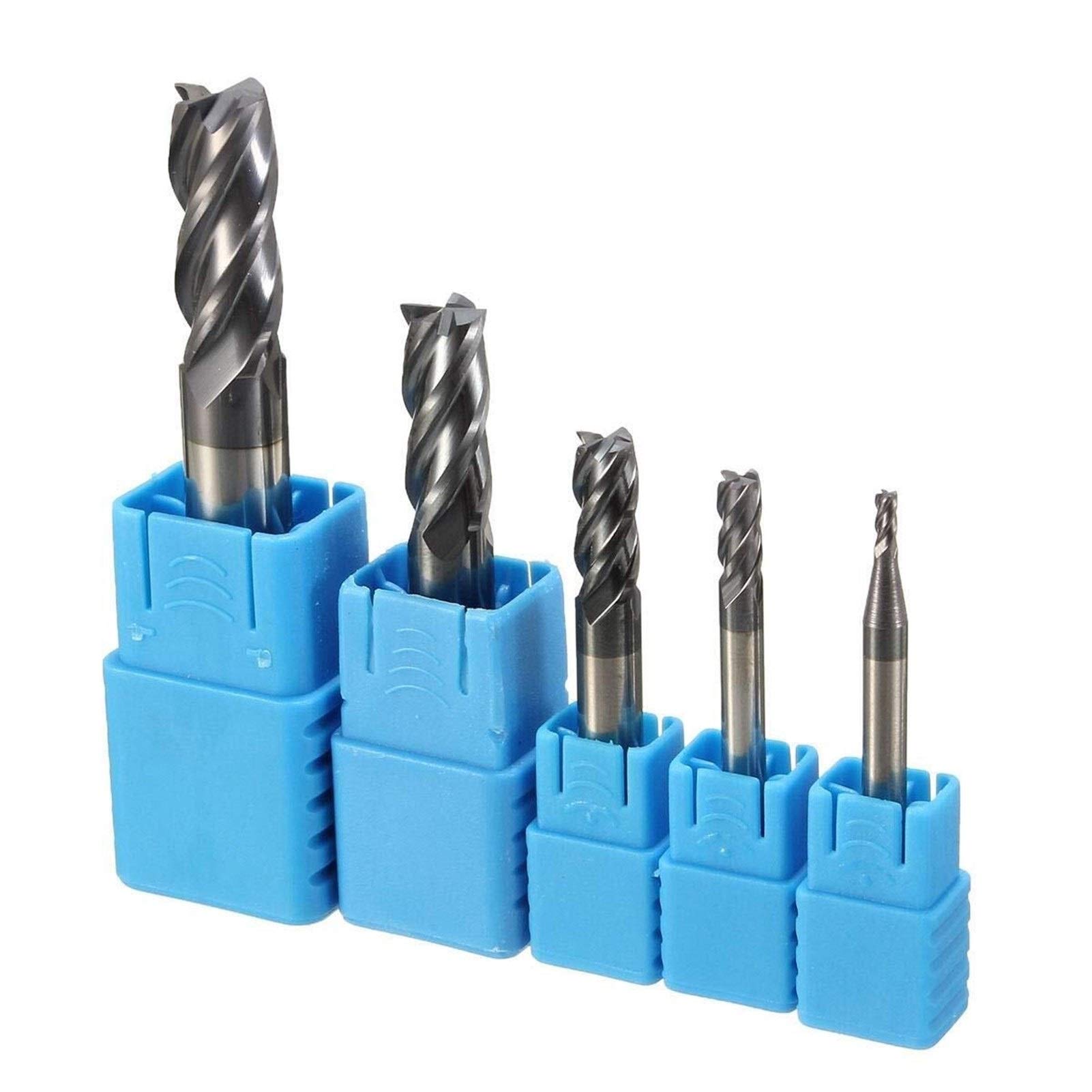4-schneidiger Schaftfräser, 5-teiliges Set aus Hartmetall-Schaftfräsern mit geradem Schaft, CNC-Werkzeug für Metalle (2–10 mm).