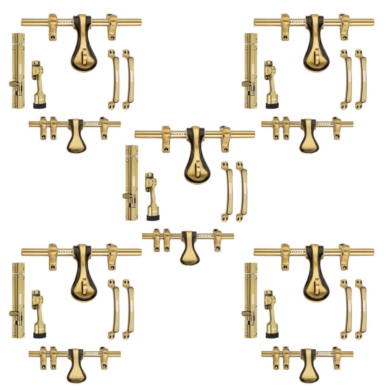 Antique Brass Finish Standard Size Door Fitting Accessories Premium Kit (Front Aldrop,Back Latch,Two Handles, Door Stopper &Tower Bolt, Golden, 6 Count) (Pack of 5) (B0B3VZQP4P) Amazon Price History, Amazon Price Tracker