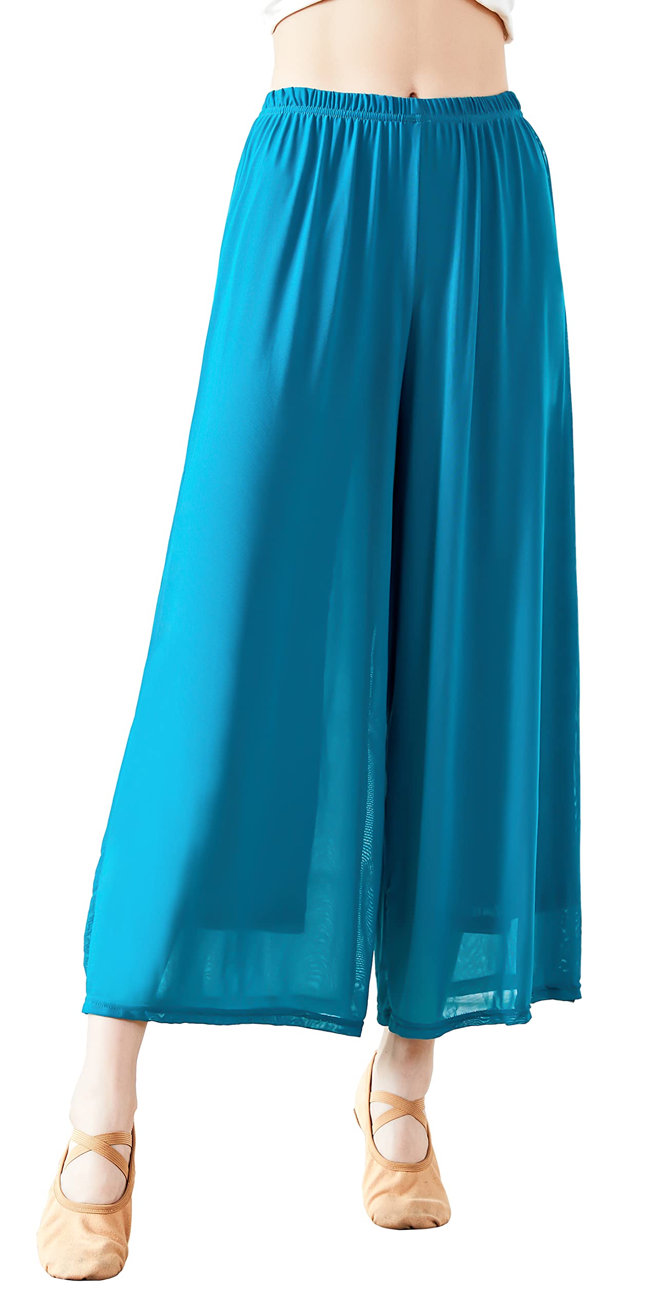 Angcoco Pantalones de Entrenamiento de Danza de Gasa elástica de Doble Capa para Mujer