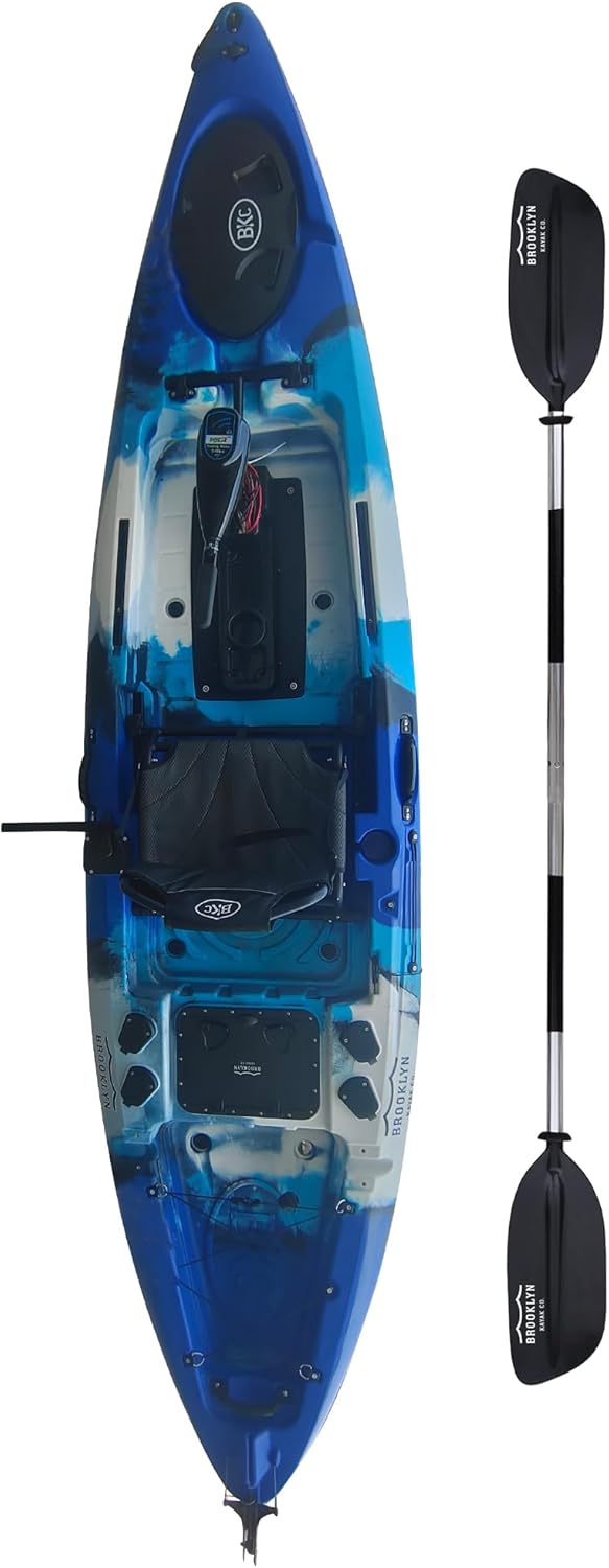 Upgraded Brooklyn 12.0 Pro Pedal Drive Propeller Kayak by BKC, 12 ft Hands-Free Single Fishing Kayak, Rudder Steering, 70 lb Hull, Watertight Storage & Adjustable Seat