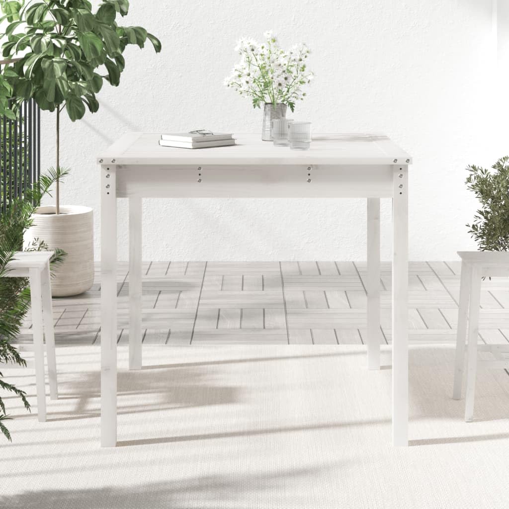 Stół ogrodowy, biały, lite drewno sosnowe, 82,5 x 82,5 x 76 cm, odporny na warunki atmosferyczne, na balkon, taras, stabilny, do ogrodu, na werandę, kemping, piknik