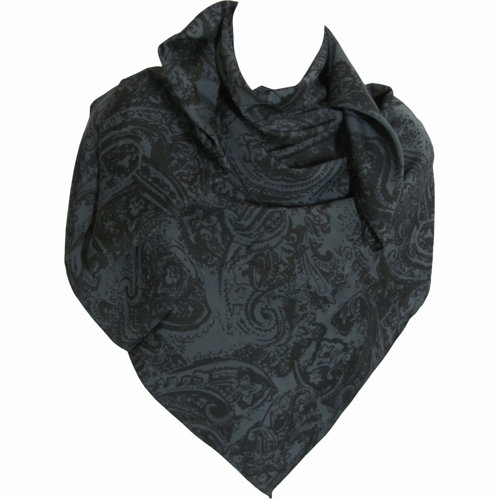 Black Gray Indian Paisley Print Fashion Square Scarf Shawl