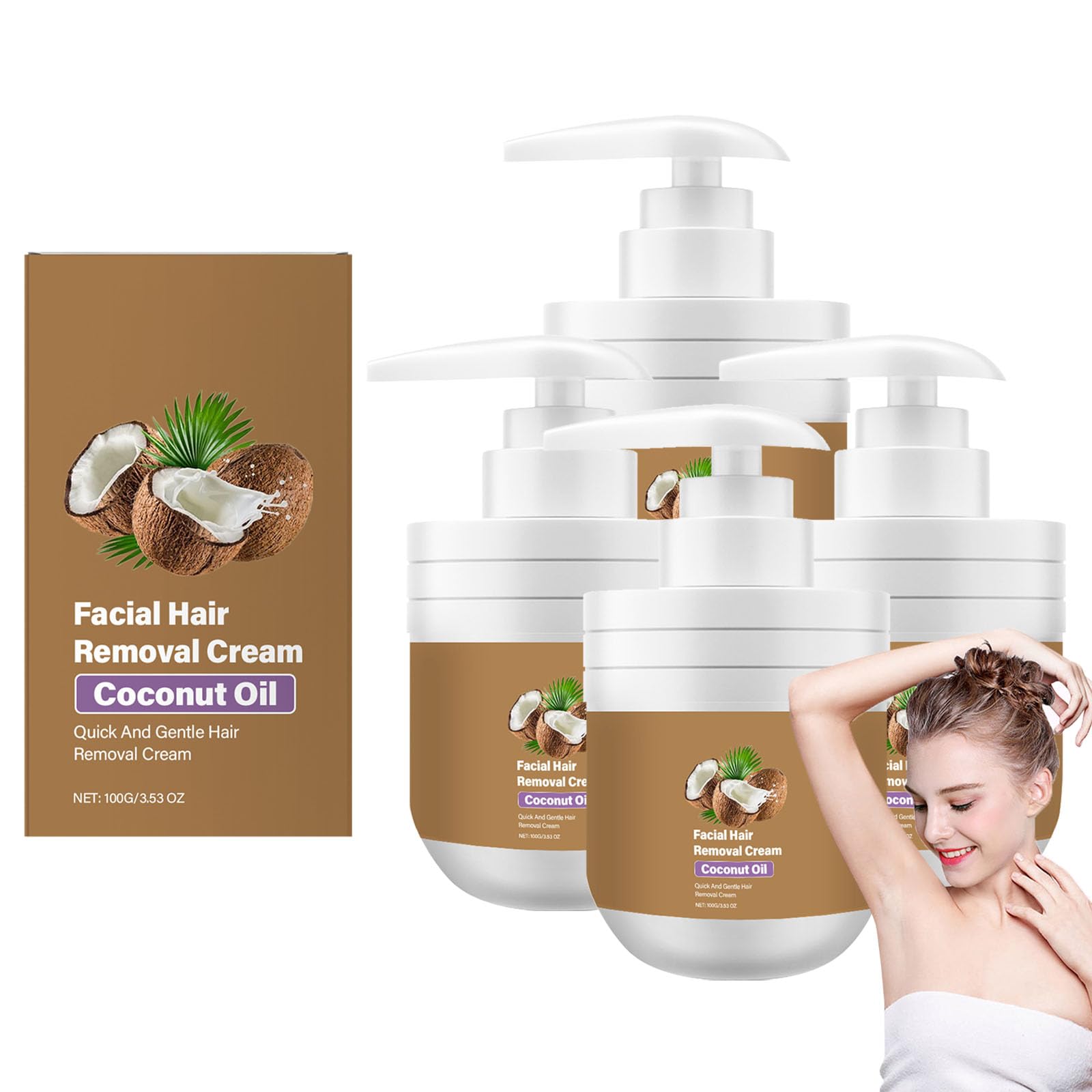 Crema per la rimozione dei peli del viso, olio di cocco, crema depilazione per pelli sensibili, creme per la rimozione del labbro superiore e del mento, depilazione viso lenitiva (4)