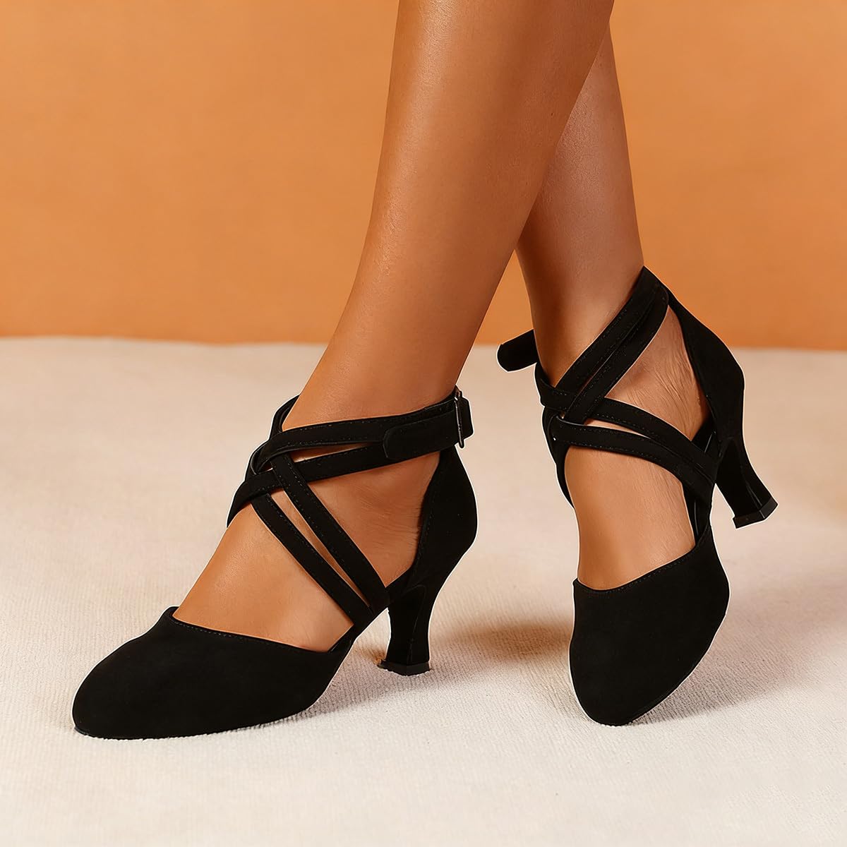 Minetom Damen Ballroom Latein Wildleder Tanzschuhe Salsa Tango Walzer Geschlossene Zehe Gesellschaftstanzschuhe Sandalen Mit Absatz