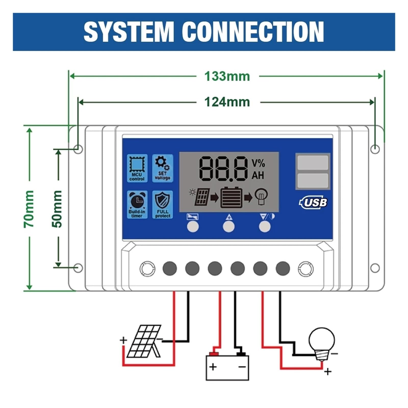 PWM 60A 50A 40A 30A 20A 10A Regulator Ładowania I Rozładowania Słonecznego 12V 24V Automatyczny LCD Regulator Słoneczny Z Podwójnym USB 5V Łatwy Skuteczny(50A)